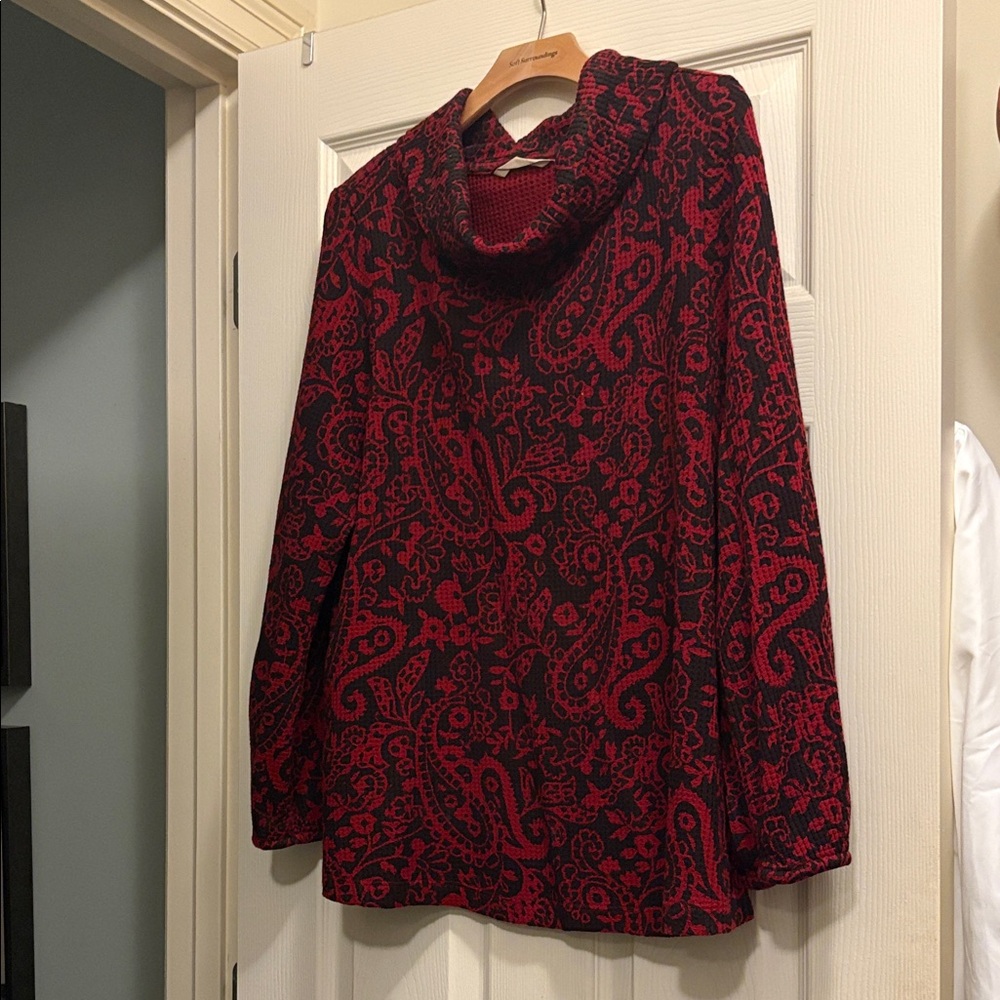 Soft Surroundings Red and Black Cowl Neck Sweater